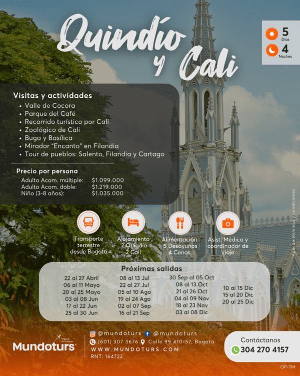 Plan de viaje Quindío y Cali 5 días y 4 noches